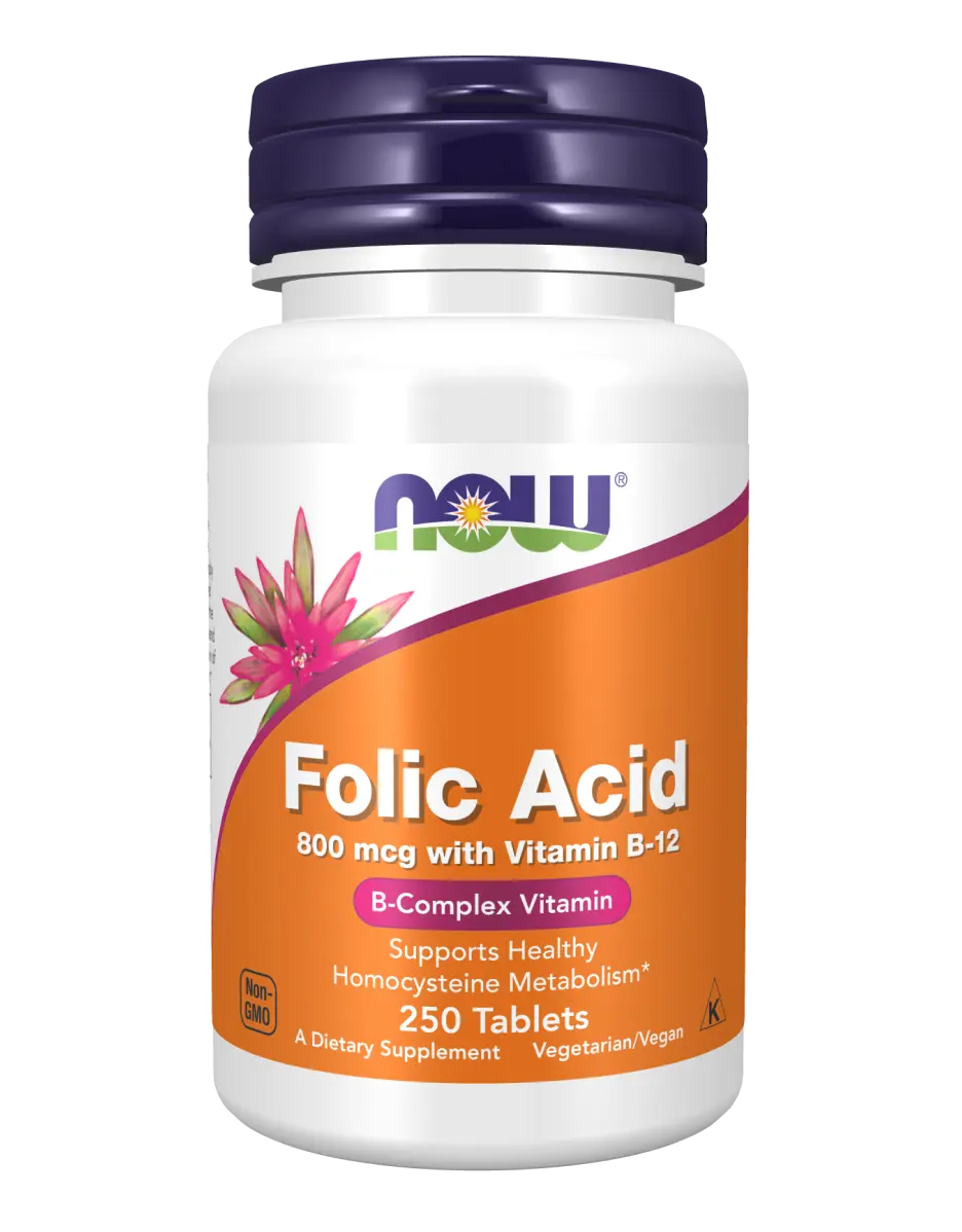 NOW Foods - Folic Acid with Vitamin B12, 800mcg - 250 tablets Now Foods