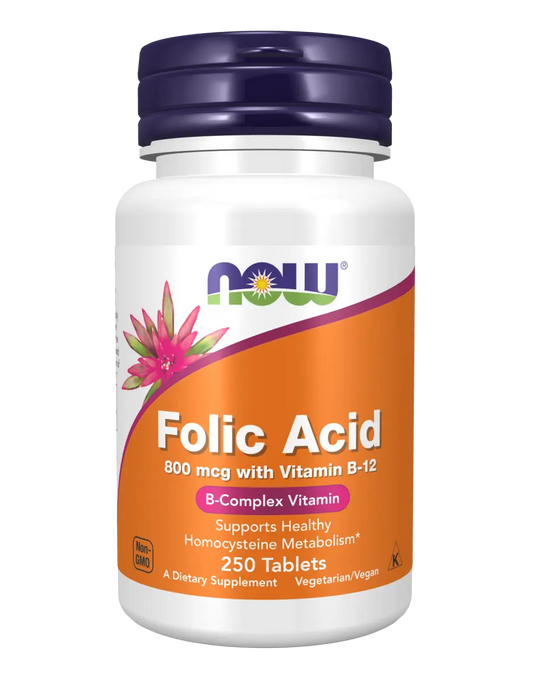 NOW Foods - Folic Acid with Vitamin B12, 800mcg - 250 tablets Now Foods