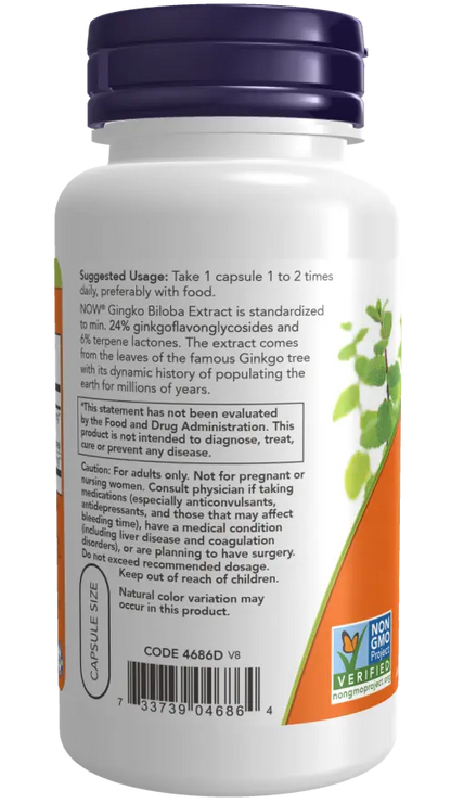 NOW Foods - Ginkgo Biloba, 60mg - 60 vegan capsules Now Foods