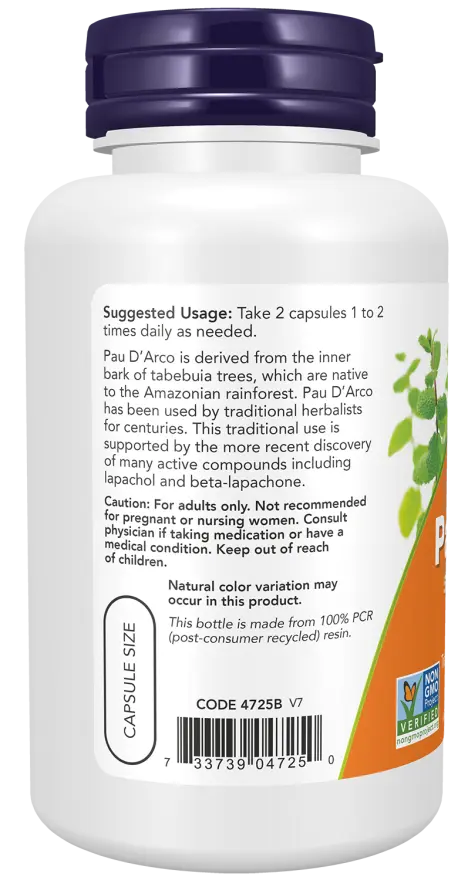 NOW Foods - Pau D'Arco, 500mg - 100 vegan capsules Now Foods